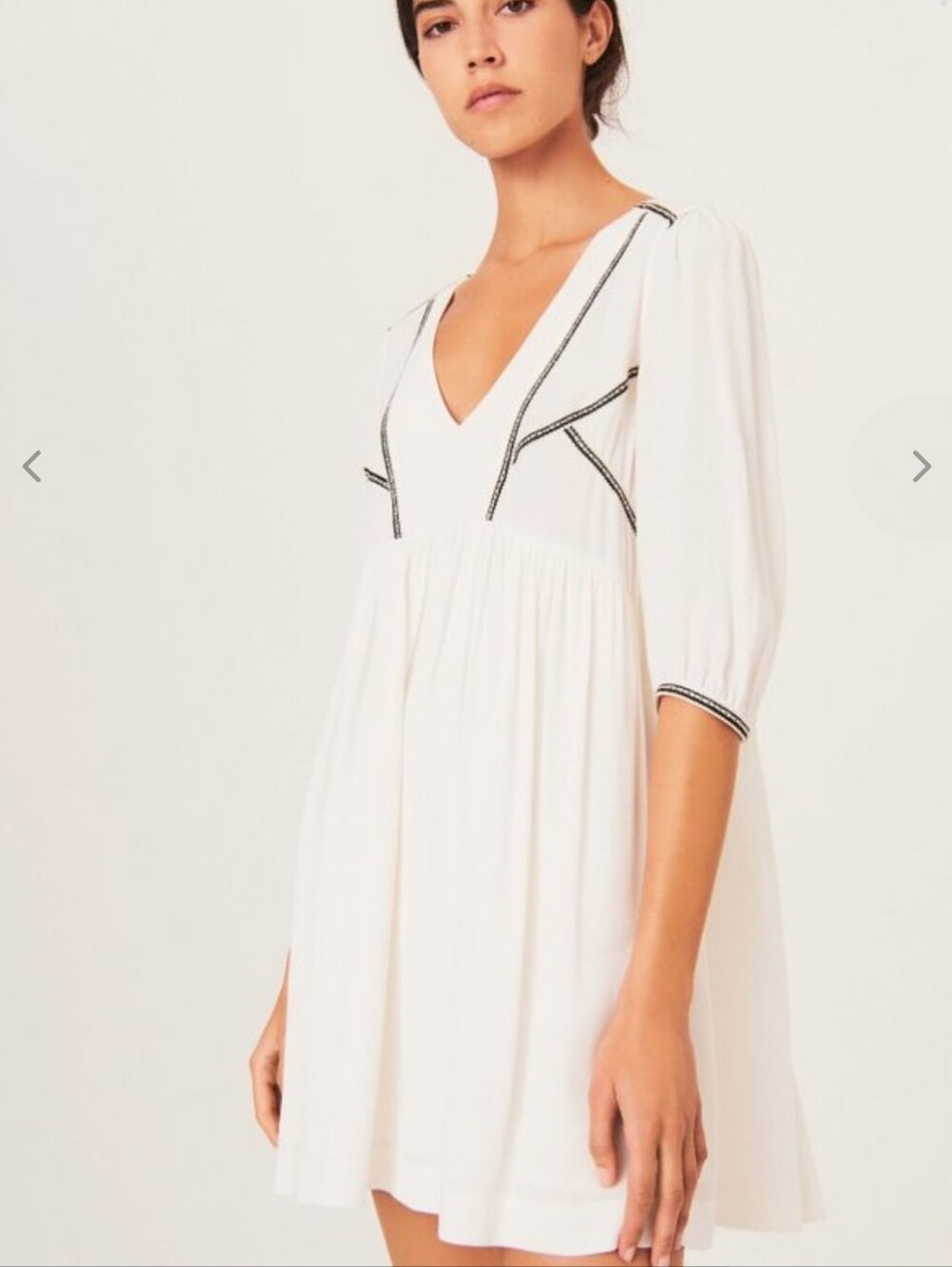 Ba&sh Alma V-neck Embroidered Trim Mini Dress Ecru French Boho Babydoll Small